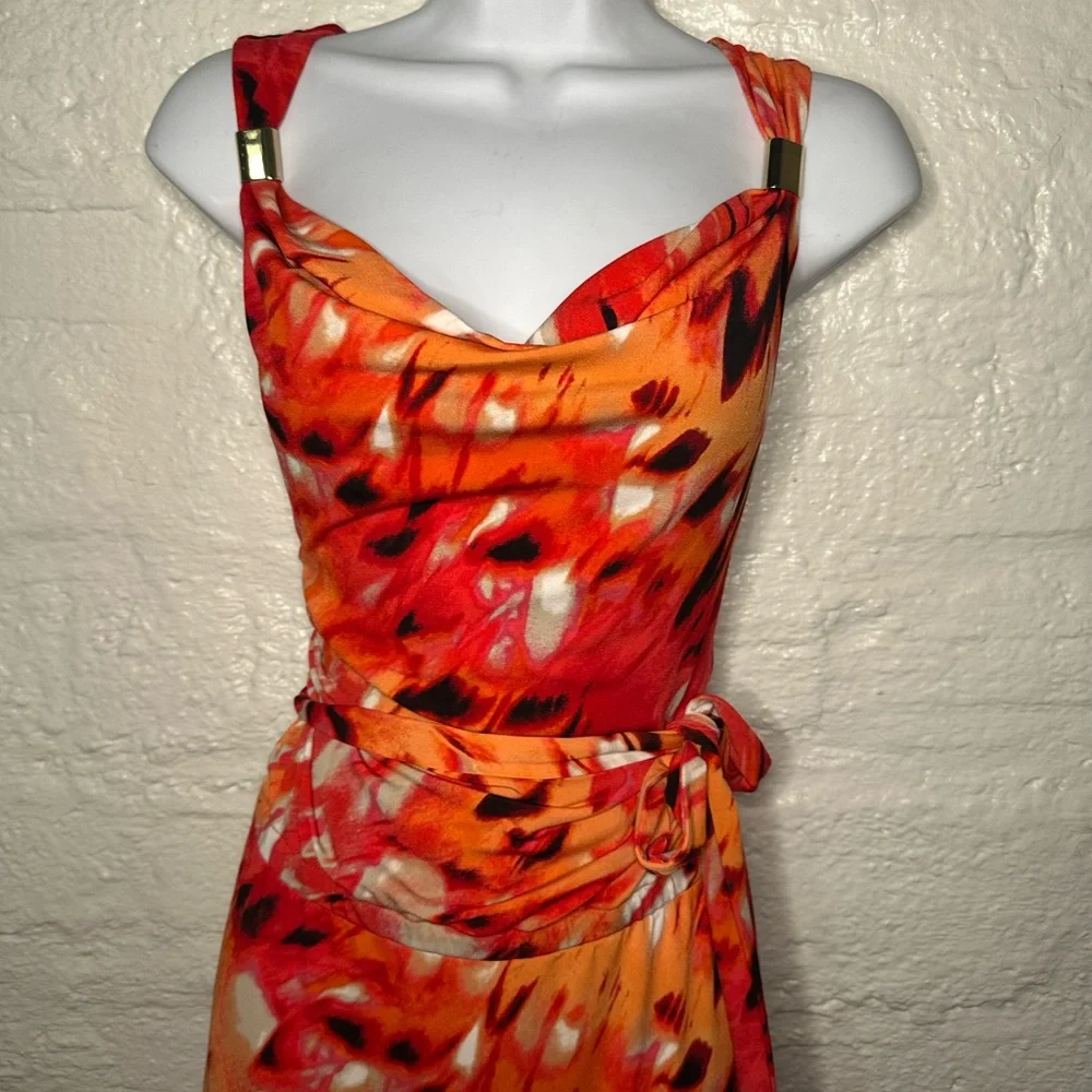 Calvin Klein Orange Red Floral Print Maxi Dress